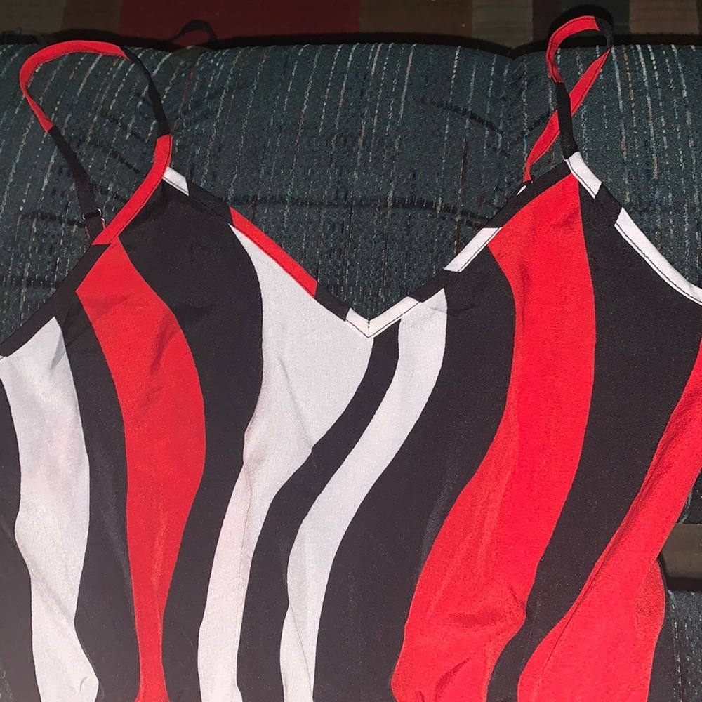 Red white black dress romper